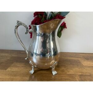 Vintage Leonard Silver Plate Footed Water Pitcher Ice Guard Ornate Handle Decor